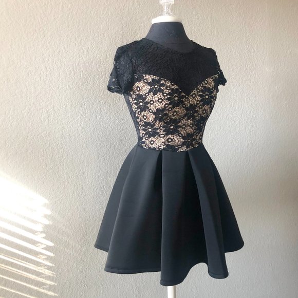 B. Darlin' Black Peplum Lace Semi-Formal Mini Dress - Picture 4 of 4